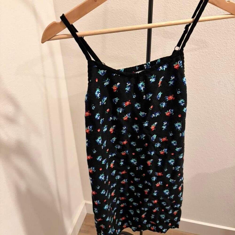 Justice Girls Size 12 Black Floral Rayon Strappy Cami Dress Blue Red Flowers